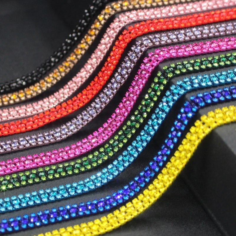 PEARLY JUN 3 Yards 3 Rows Violet Purple Rhinestone Chain Bling Crystal Trips Diamond Applique Silver Fringe Trim for Crafts Dress Applique Clothing Sewing Embellishments - Image 5